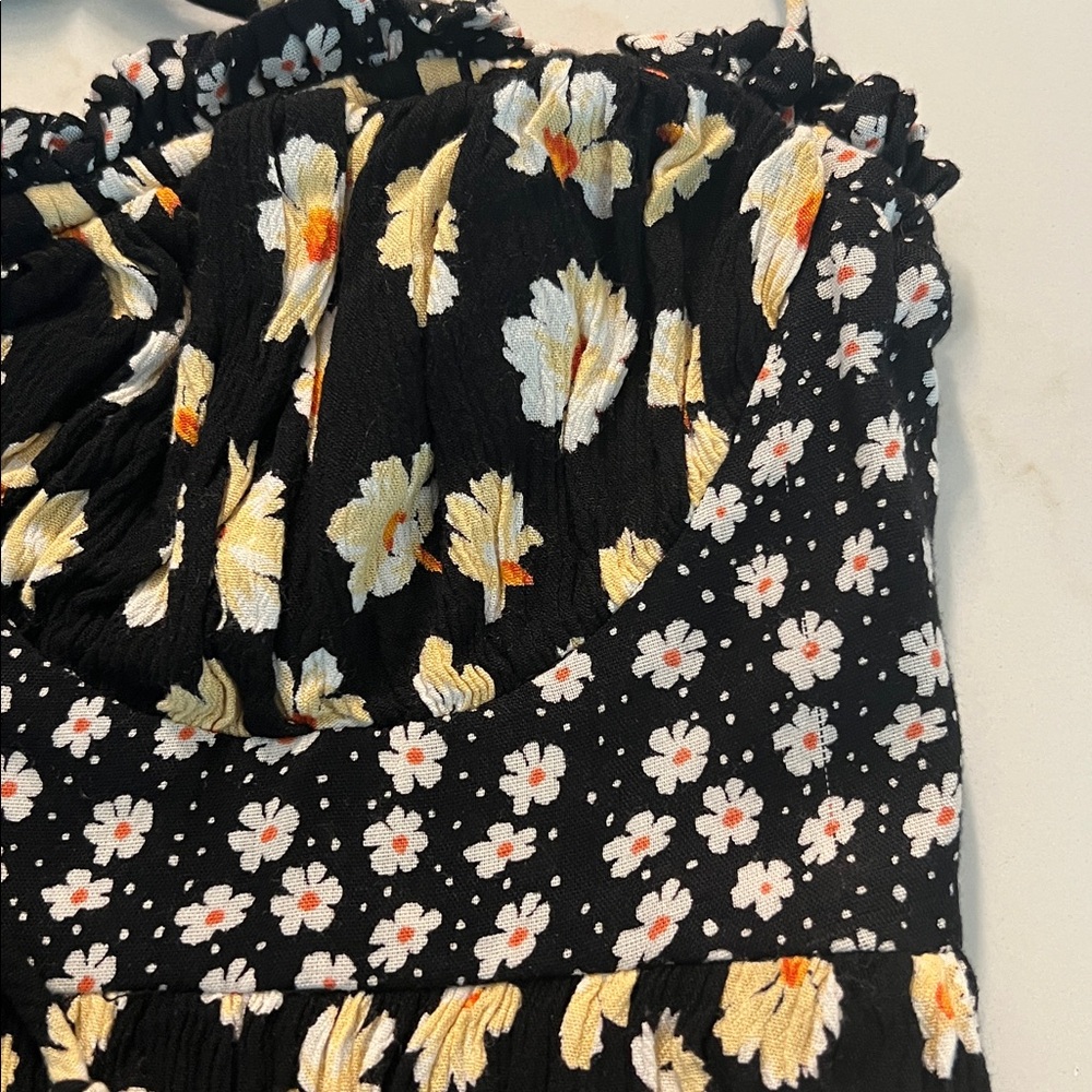Free People Black Smocked Floral Sundress with Cream/Yellow Accents size XSmall - Picture 14 of 15